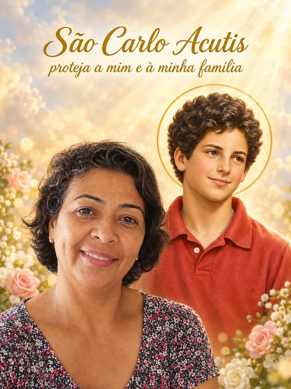 Exemplo: montagem pronta com São Carlo Acutis