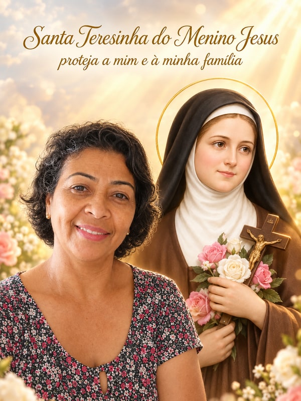 Exemplo: montagem pronta com Santa Teresinha do Menino Jesus
